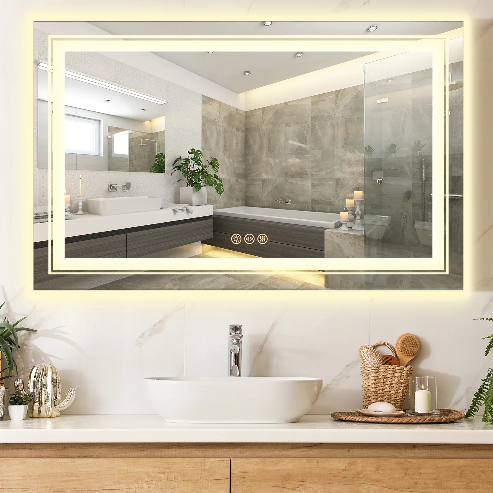 Dimmable LED Bathroom Mirror with Front and Backlight