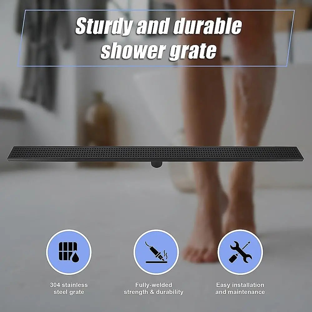 1200mm Black Stainless Steel Shower Drain with Center Outlet