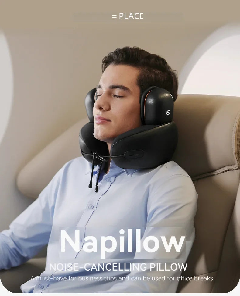 Portable Neck Support Pillow with Detachable Earmuffs for Travel, Office and Home
