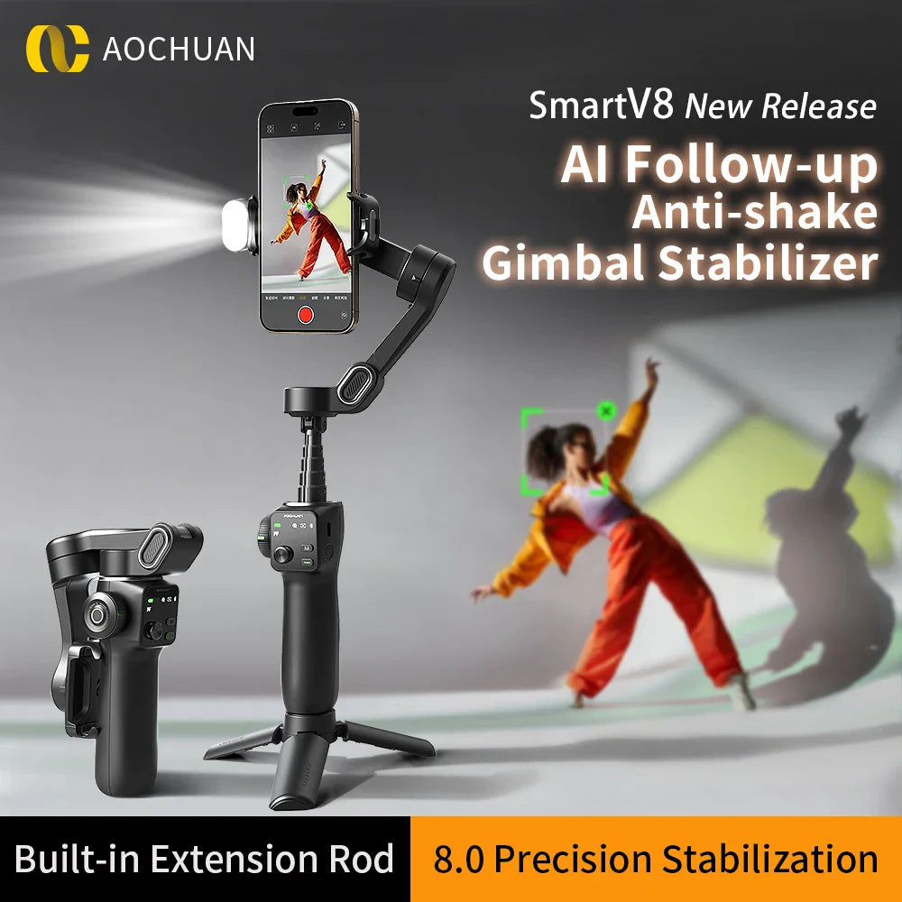 Handheld 3-Axis Stabilizer with Face Tracking & Tripod