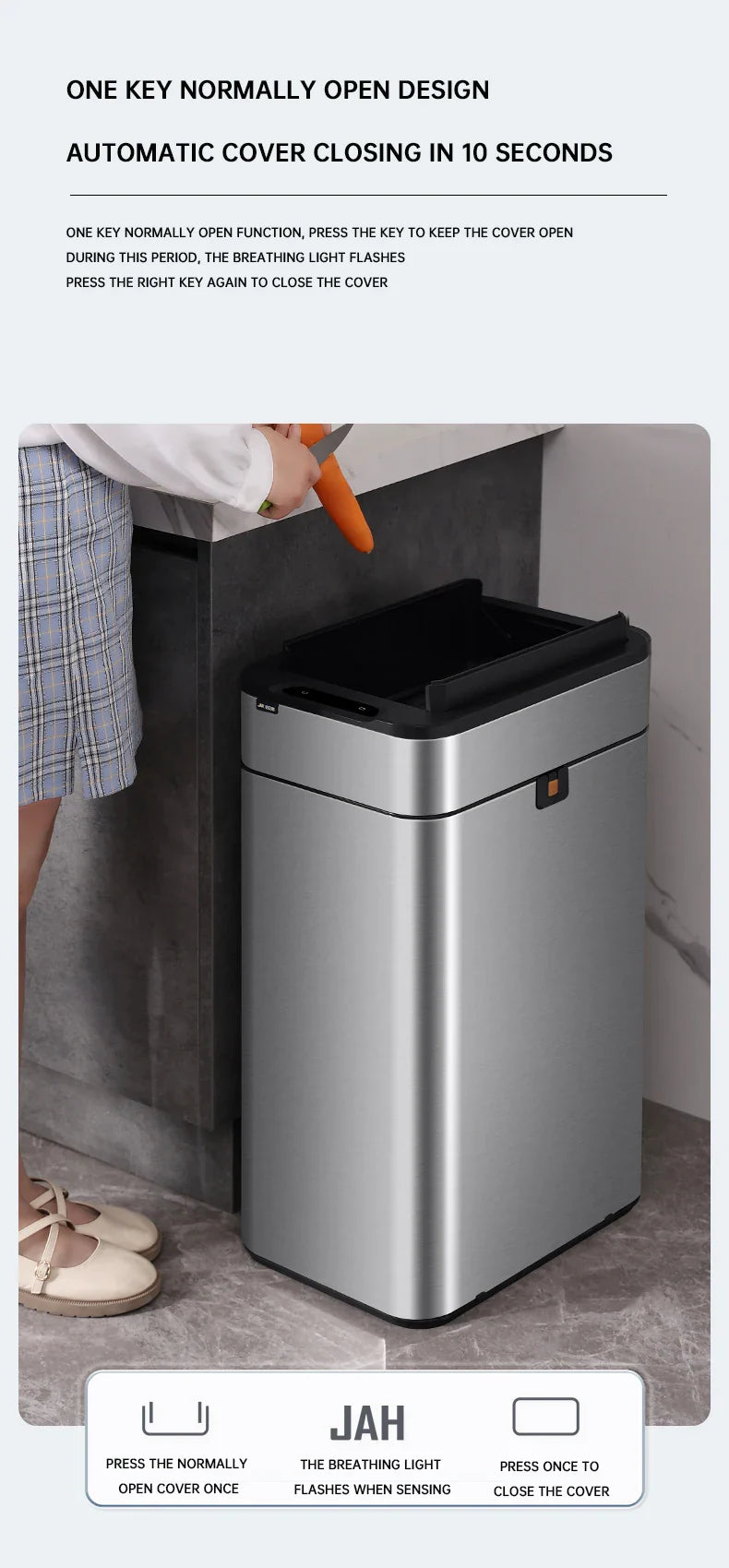 15L Smart White Trash Bin with Automatic Lid