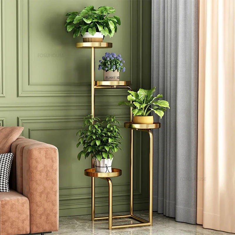 Floor-Standing Iron Plant Shelf 111cm Gold Display Rack