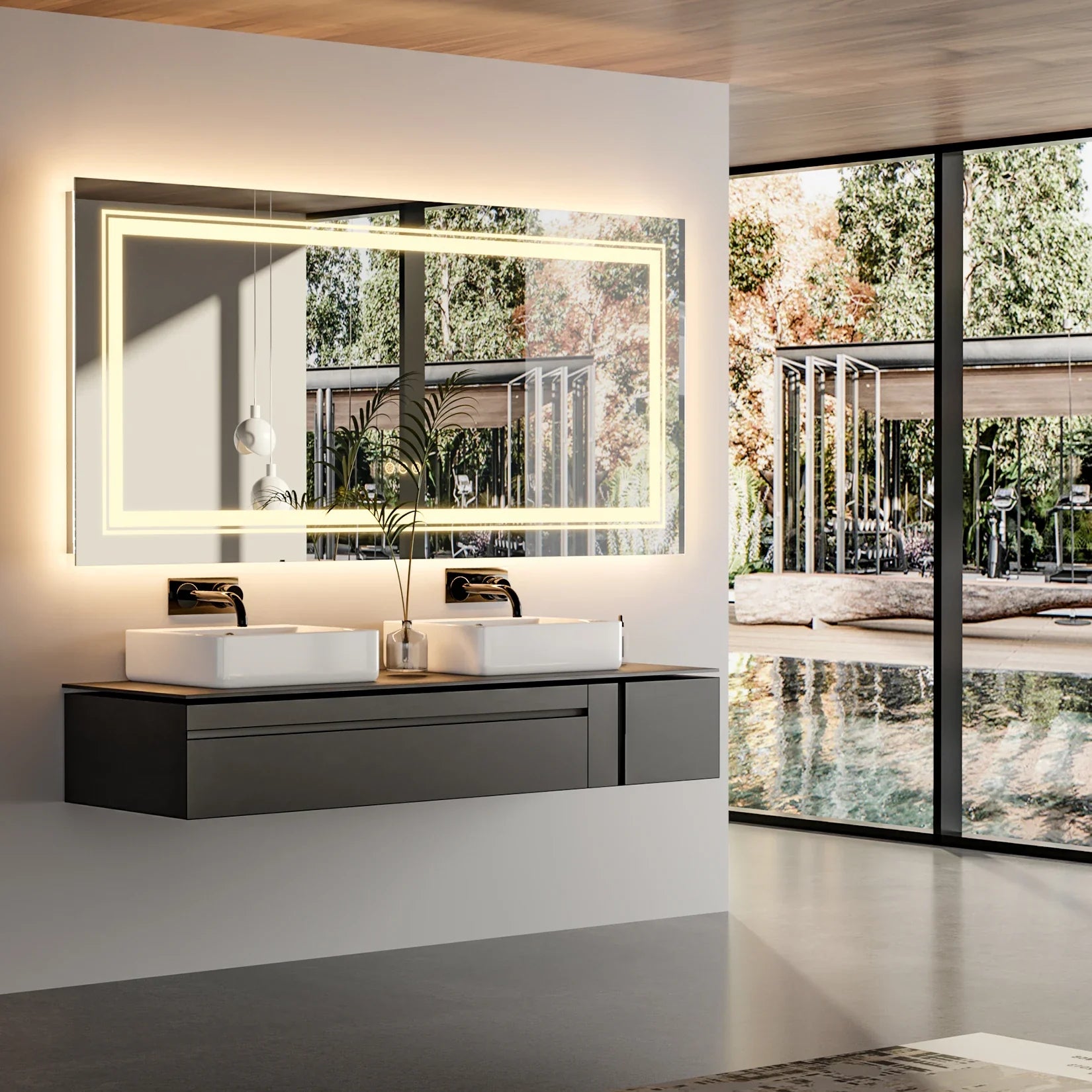 Dimmable LED Bathroom Mirror with Front and Backlight