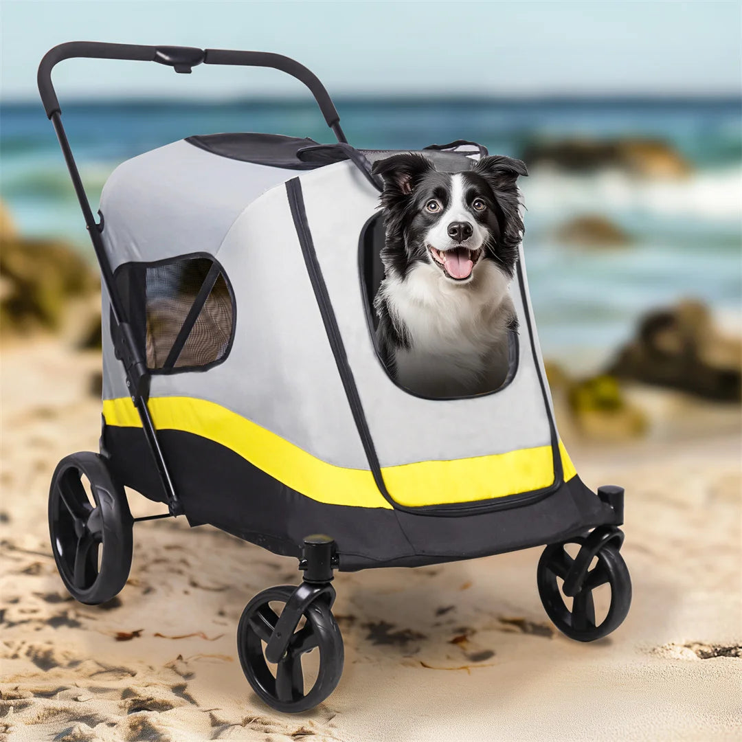 Foldable Dog Stroller with 4 Wheels – Portable Travel Carrier for Medium to Large Pets