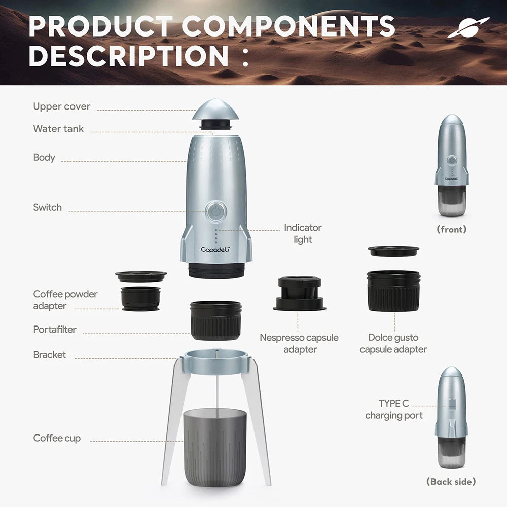 3-in-1 Portable Electric Espresso Maker for Travel & Camping