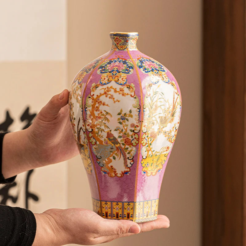 Enamel Porcelain Vase Court Style Home Decor Accent