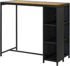 Outdoor Bar Table with 3-Tier Storage Rack – Black Rattan & Acacia Wood Top