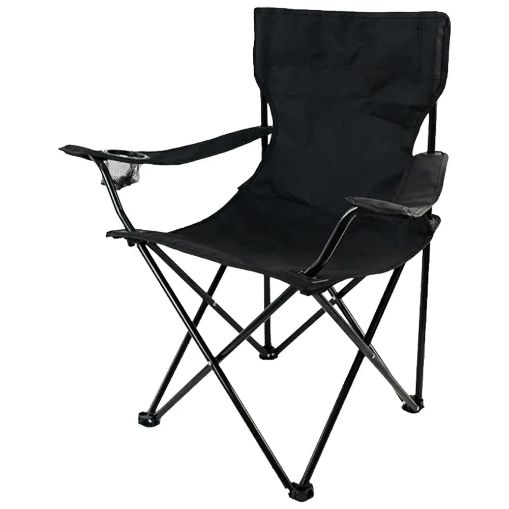 Portable Folding Camping Chair with Armrest & Carry Bag – Black