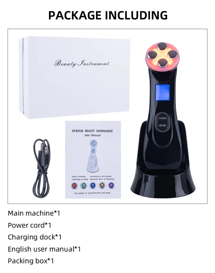 Microcurrent LED Facial Device with 6 Light Modes in Black with Box