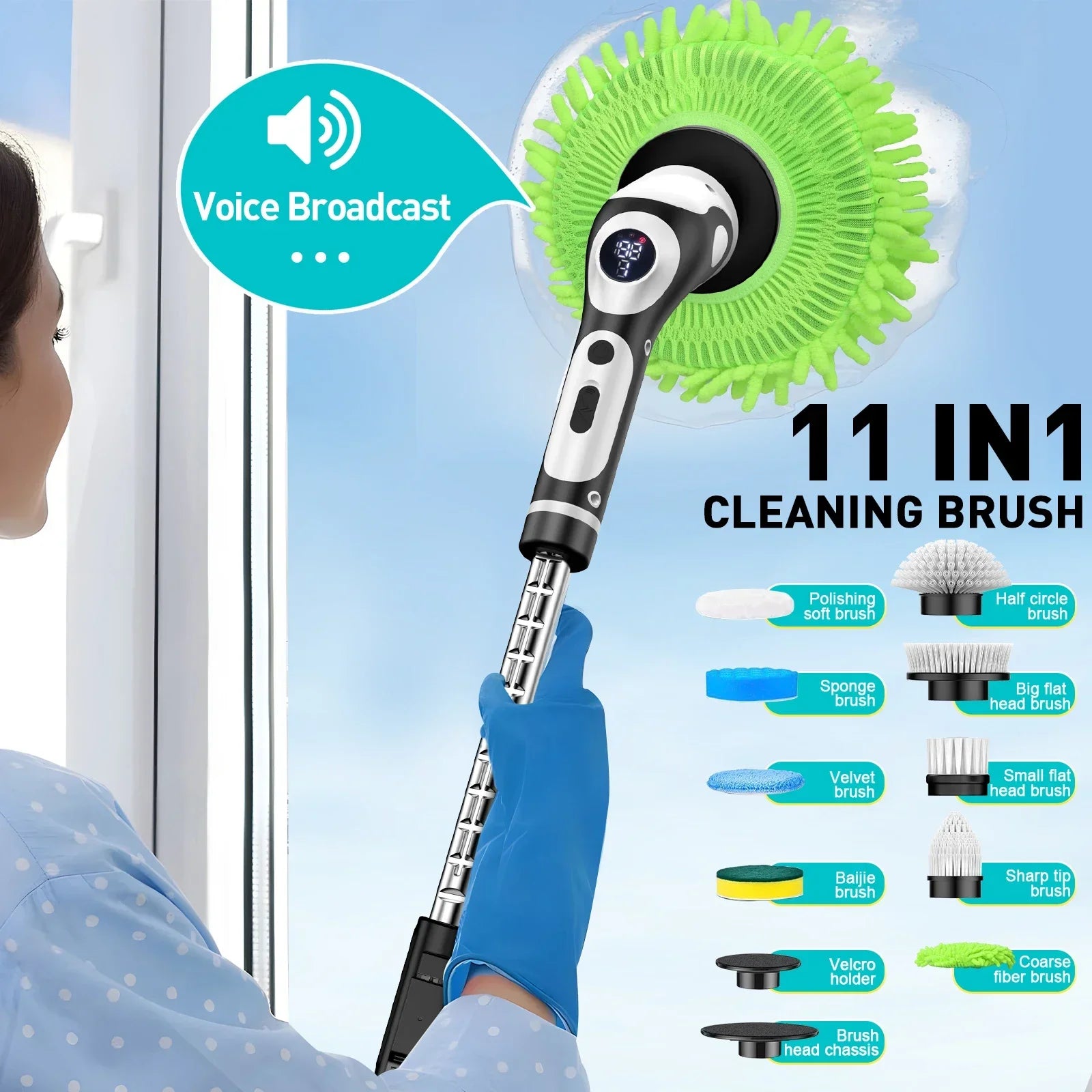 Cordless Bathroom Scrubber with Adjustable Extension Handle