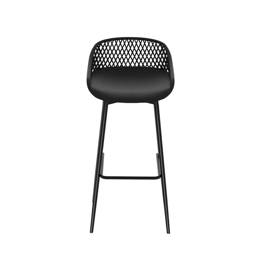2x Outdoor Bar Stools – Black Polypropylene Seat with Metal Frame & Footrest