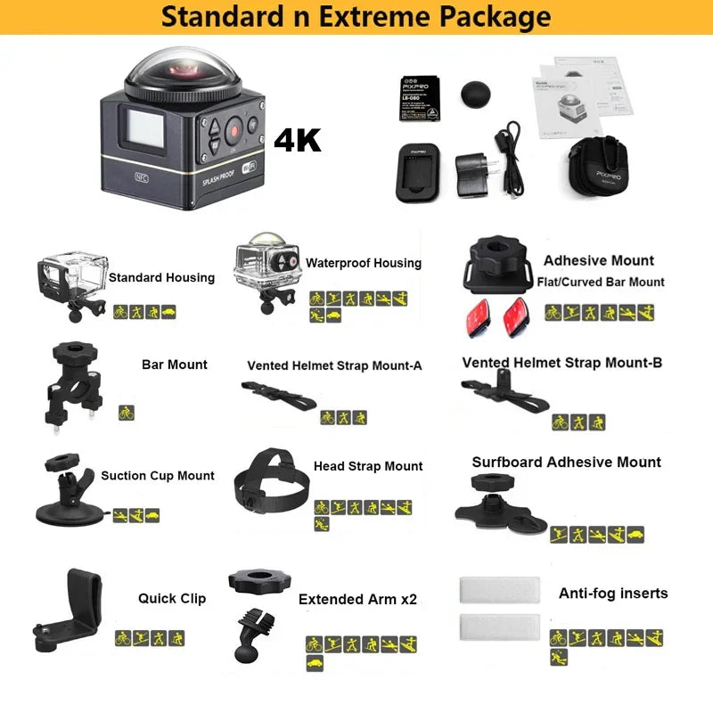 4K 360° Action Camera with Waterproof Mounts & Extreme Accessories