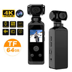 Rechargeable 4K Action Cam Compact Gimbal Recorder with WiFi, Mic, 270° Rotation Black