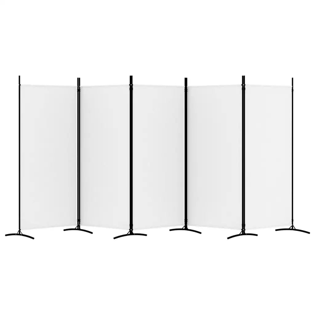 5-Panel Foldable Room Divider Screen 433cm – White Fabric Privacy Partition