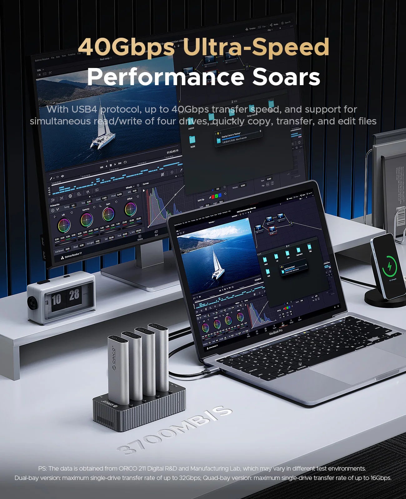 2-Bay M.2 NVMe SSD Clone Docking Station with 40Gbps Speed