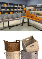 12L Leather Woven Storage Basket Round, Foldable & Soft Interior style4