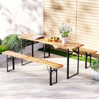 3pc Wooden Outdoor Dining Set with Folding Table and Benches – Seats 6