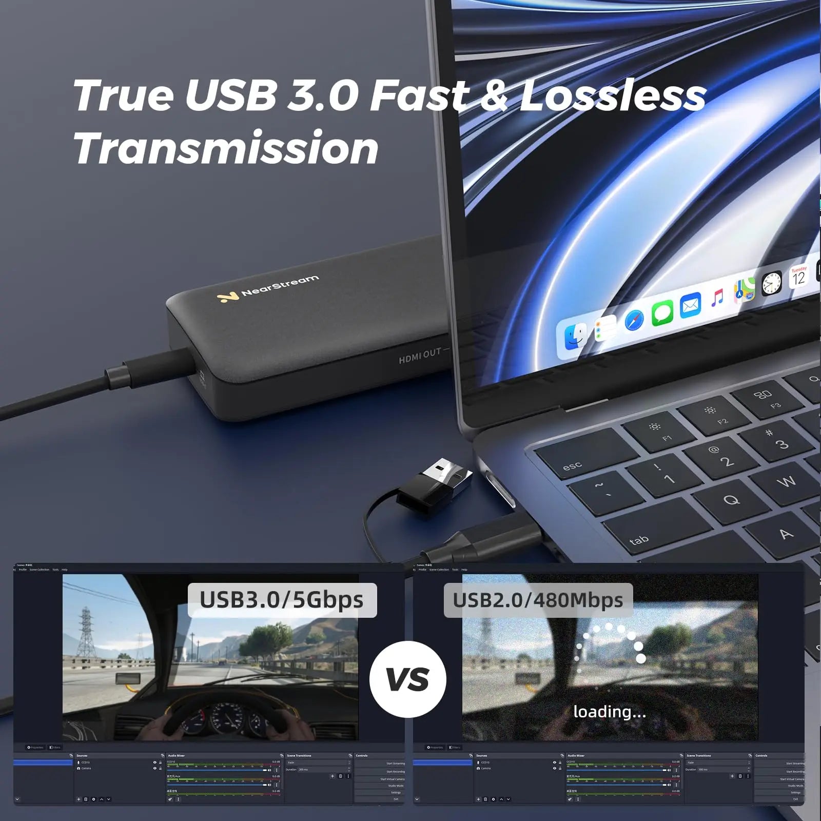 1080p60 USB-C Video Capture Card – 4K HDMI Passthrough, OBS Compatible for PC/Console