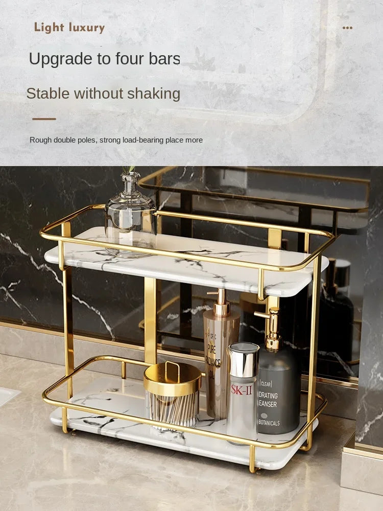 Luxury Stainless Steel Dual-Tier Bathroom Vanity Shelf - Black
