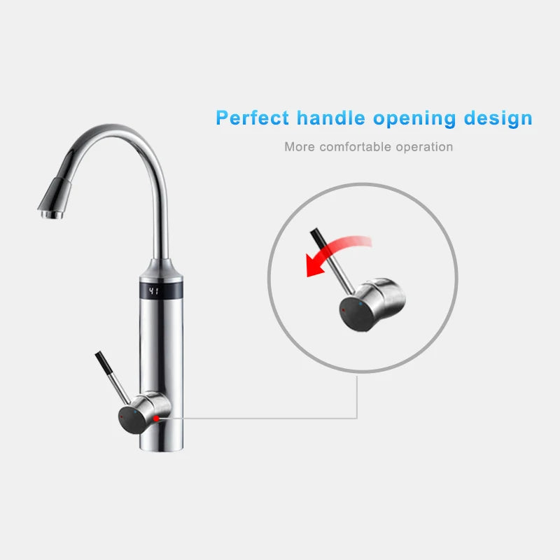 Instant Hot Water Kitchen Tap with LED Display 220V Tankless Electric Faucet Sliver