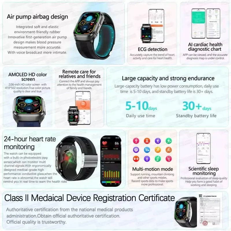 2.06" AMOLED Smartwatch with ECG, Uric Acid & Lipid Monitoring – NFC Enabled