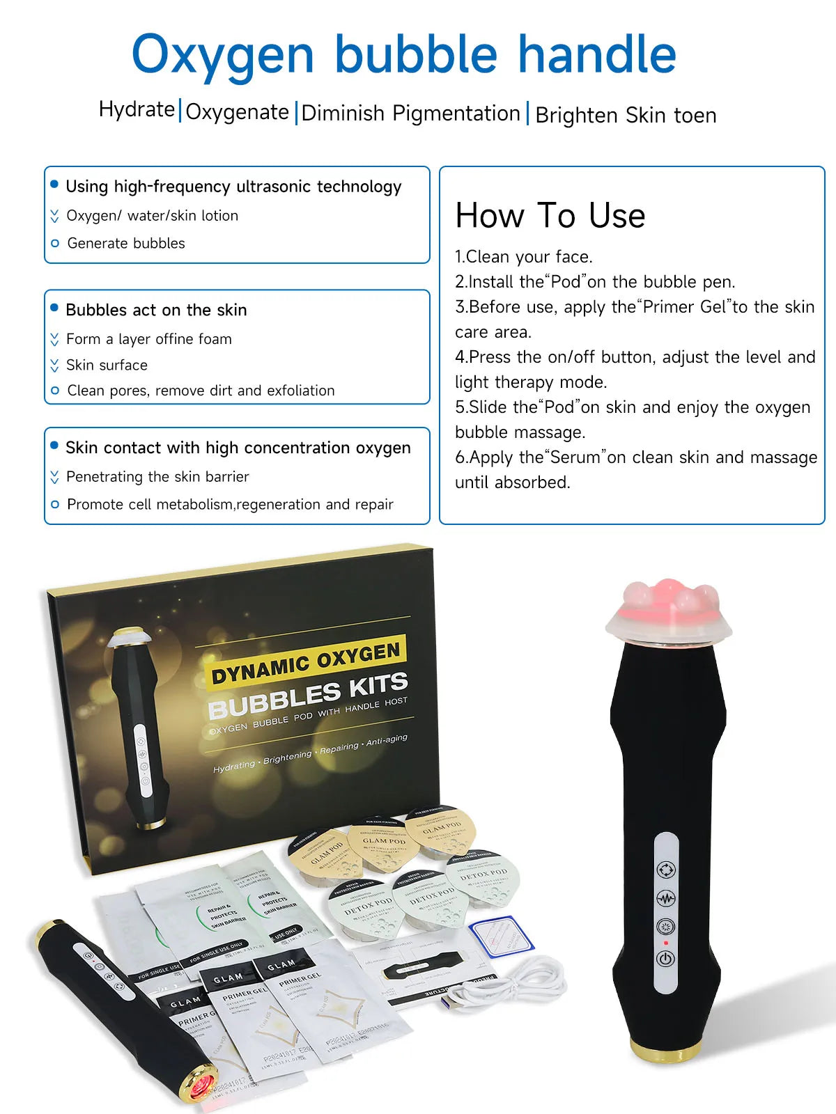 CO2 Bubble Facial Machine with Detox Pods & Aqua Pen