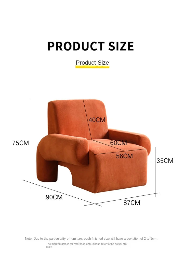 Modern Red Corduroy Lazy Accent Chair Cozy Single Sofa for Living Room, Bedroom, Balcony