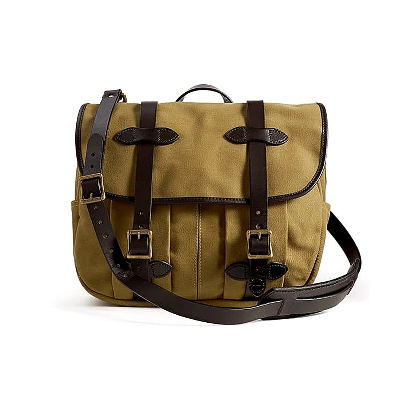 Khaki Vintage Canvas Travel Bag with Leather Strap – 14-Inch Unisex Shoulder Satchel