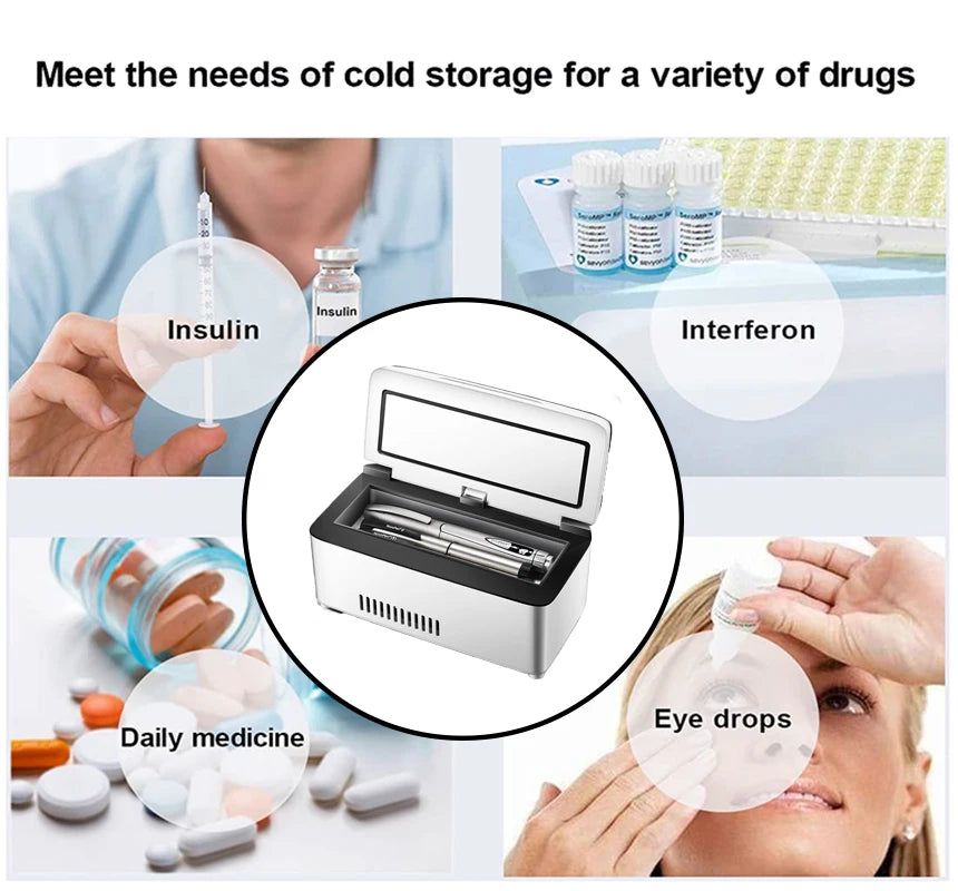 White 13600mAh USB-Powered Mini Medical Fridge Quiet Portable Cooler for Insulin & Pills