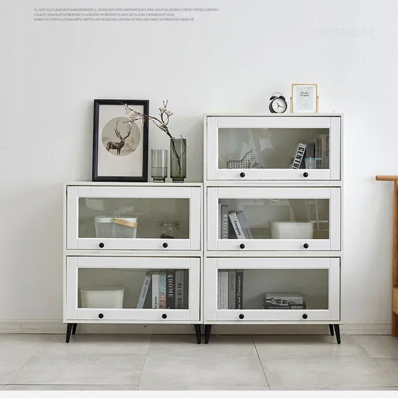 European Minimalist Wooden Cabinet with Doors Bedroom & Living Room Storage Bookshelf