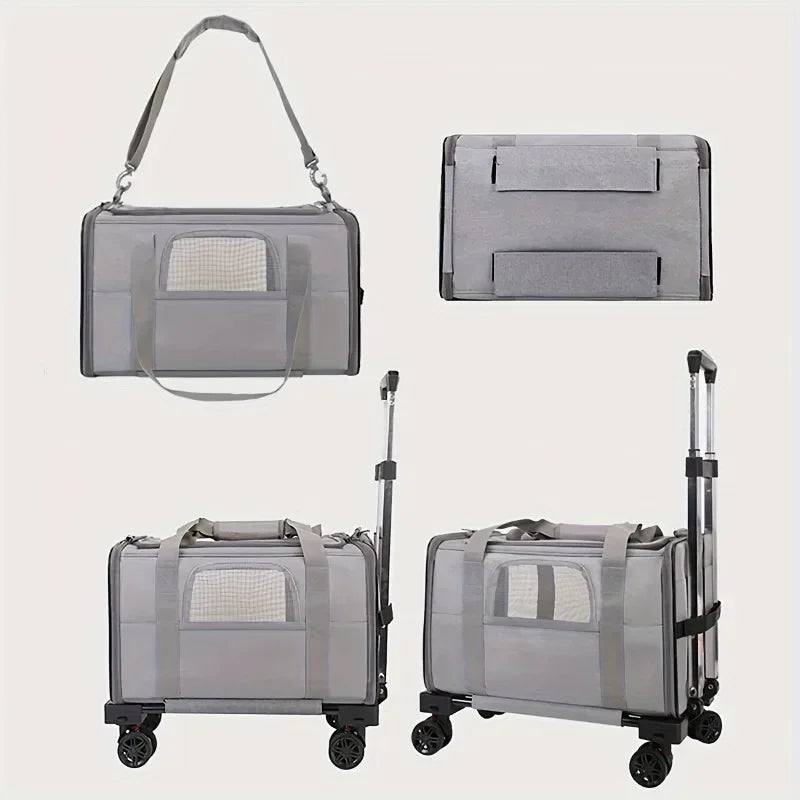 Portable Pet Carrier with Detachable Wheels Airline Approved Rolling Travel Bag for Small Cats & Dogs