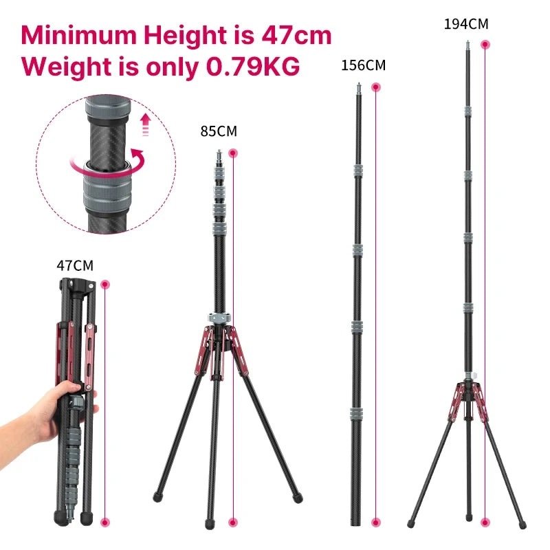 Adjustable Carbon Fiber Photography Light Stand for Travel