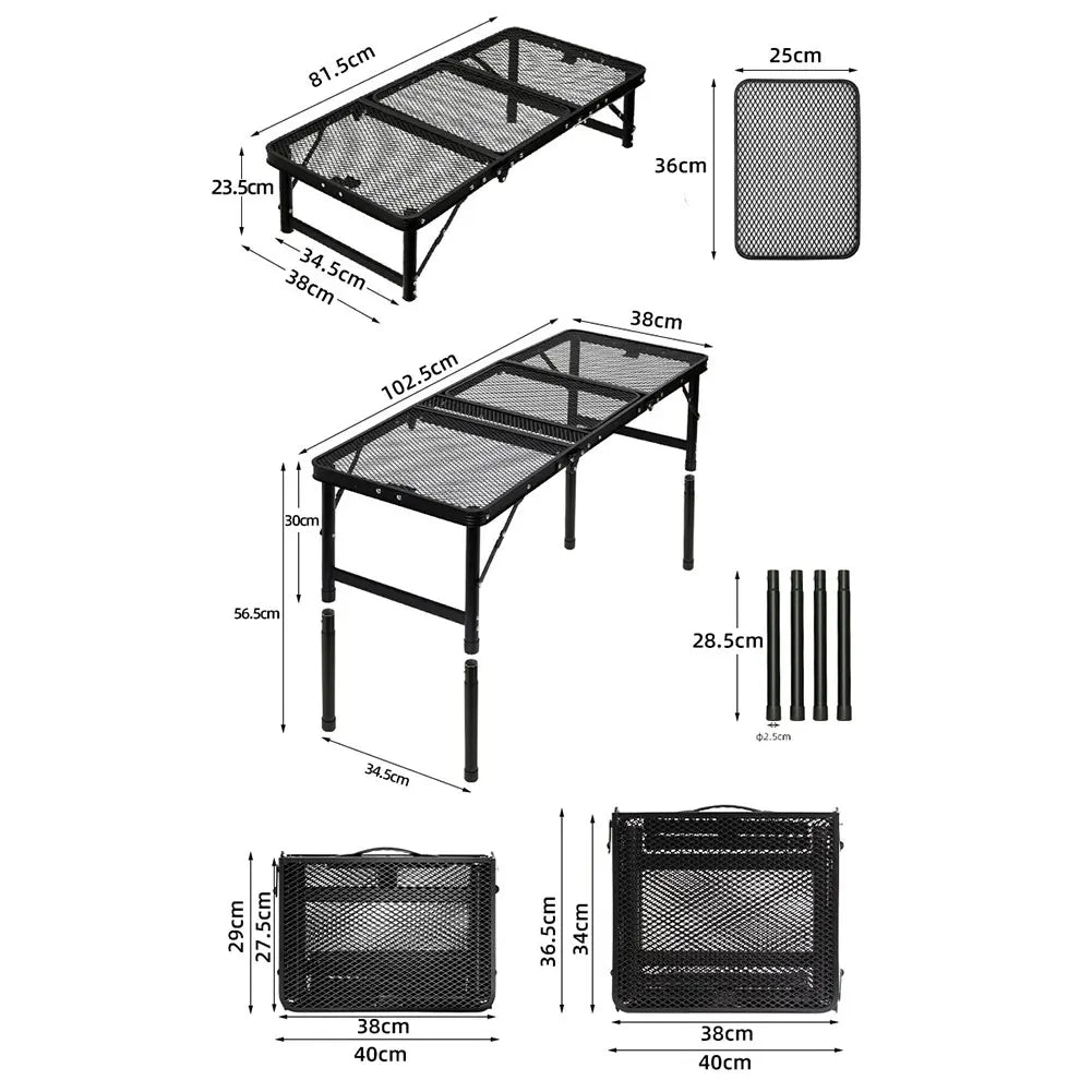 Height Adjustable Outdoor IGT Folding Table with Mesh Top - Large