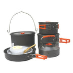 Portable Camping Cookware Set with Kettle, Pots, Utensils, Tableware