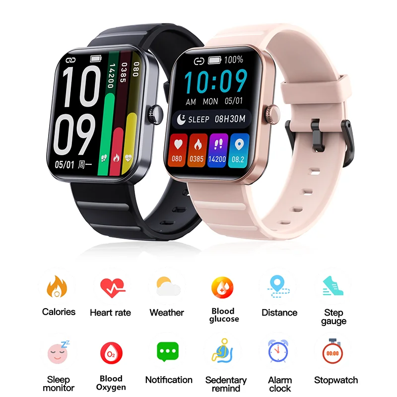 Fitness Smart Watch with Body Temp & Blood Pressure – Black Steel Strip