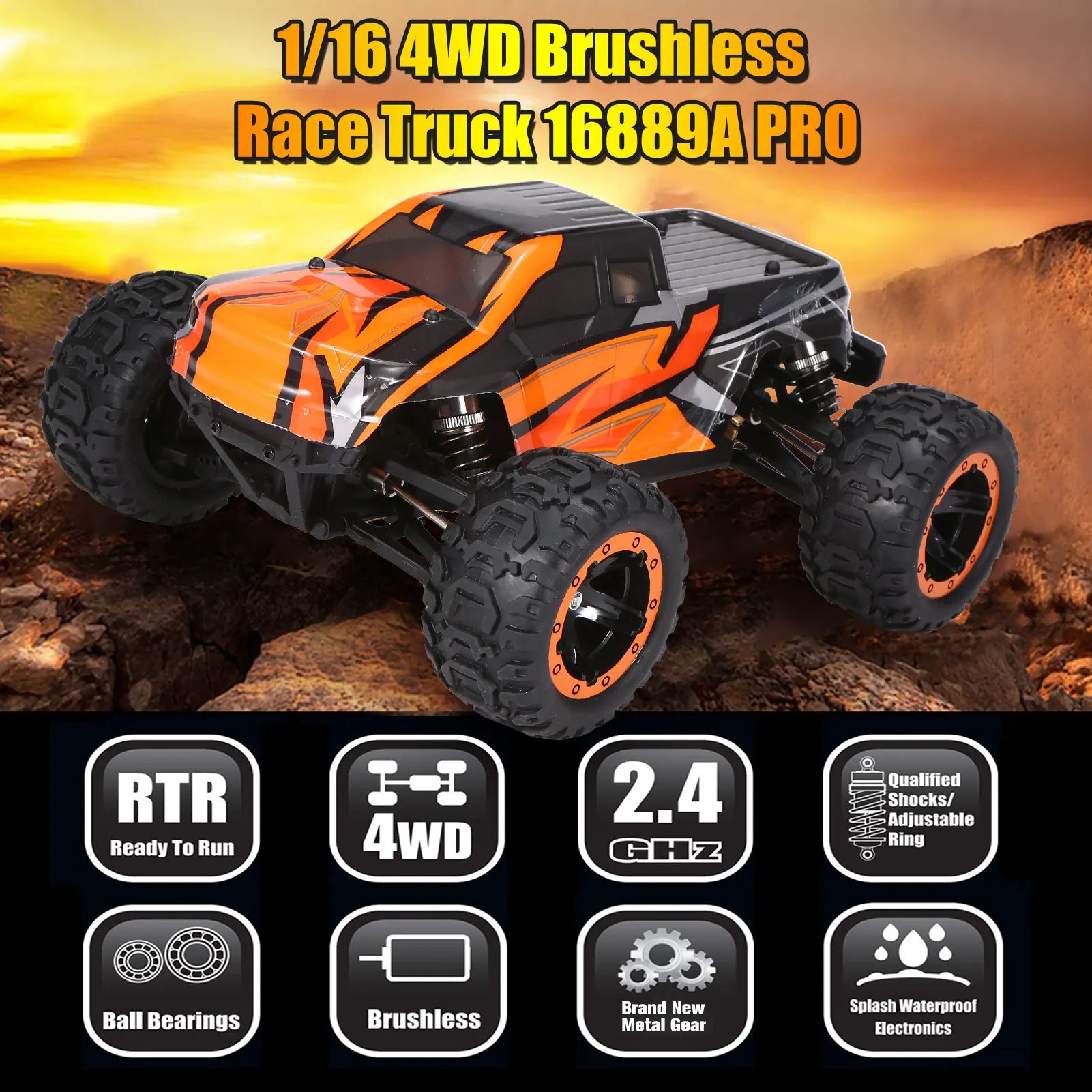 1:16 4WD RC Car with 2840 Brushless Motor – 45km/h High-Speed Off-Road Vehicle