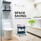 Portable 2-Tier Storage Trolley Cart – Swivel Organizer Shelf for Kitchen & Bathroom (Blue)