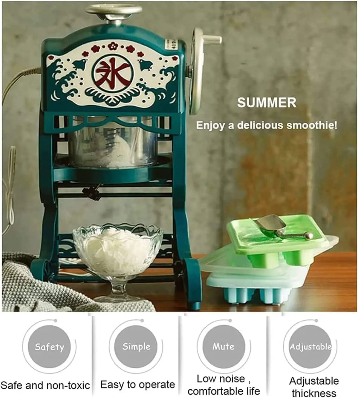 18W Electric Ice Crusher Machine – Fluffy Shaved Ice & Snow Cones Maker with Stainless Steel Blades