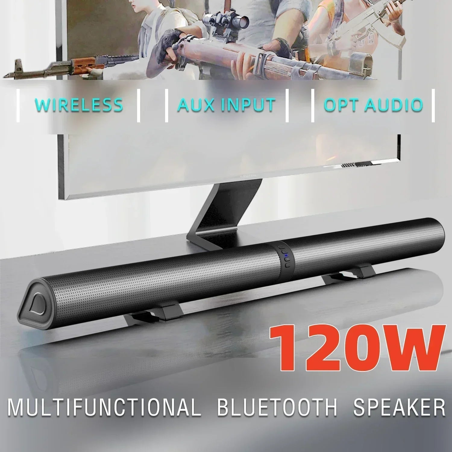 120W Bluetooth Soundbar with Detachable Speakers AUX, Optical, FM, Hi-Res Audio – BS-56 with Box
