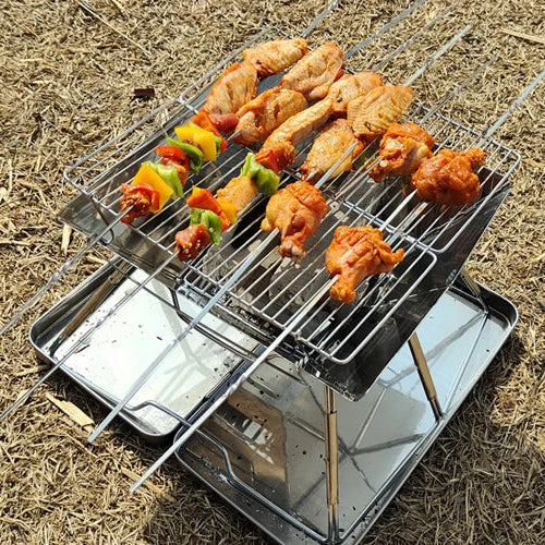 Portable BBQ Grill 31x31cm for Outdoor Cooking Steel Frame