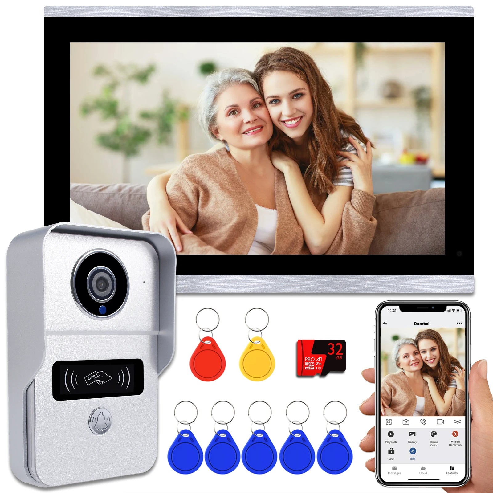 1080p 10" Touchscreen WiFi Video Doorbell – TUYA Intercom with Motion Detection & 32GB Storage