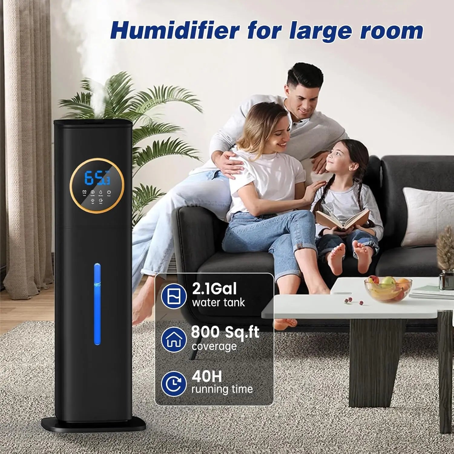 Large Room Top Fill Humidifier with 360° Nozzle & Adjustable Mist Levels