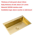 Gold Stainless Steel Kitchen Sink with Soap Dispenser and Drainer