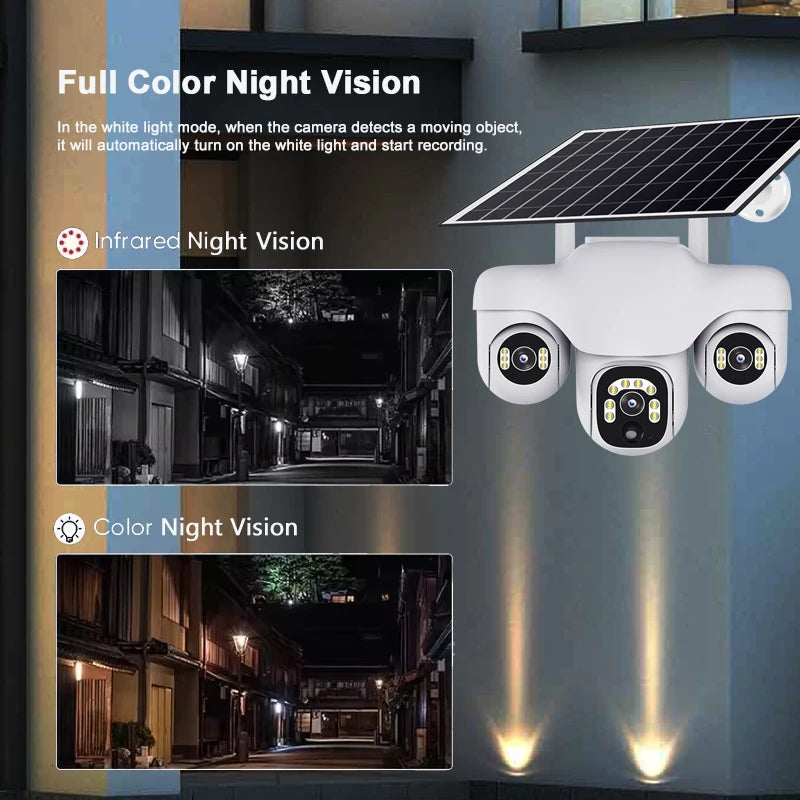 Outdoor 15MP 4G Solar Security Camera Triple Lens, 360° PTZ, Waterproof, Remote Viewing