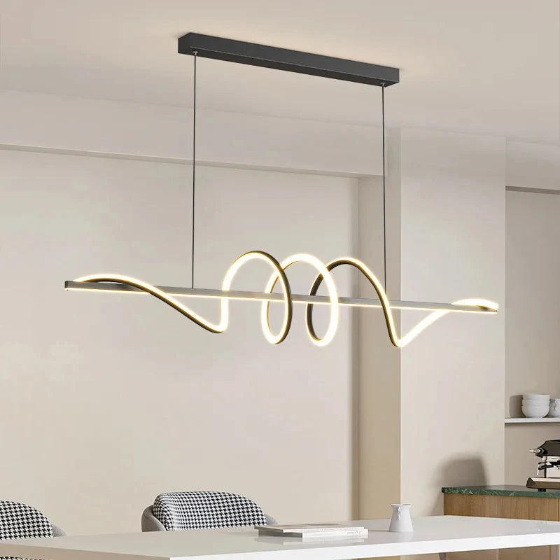 Minimalist 100cm Dimmable LED Pendant Light – Black Wave Design for Kitchen, Dining, or Bar