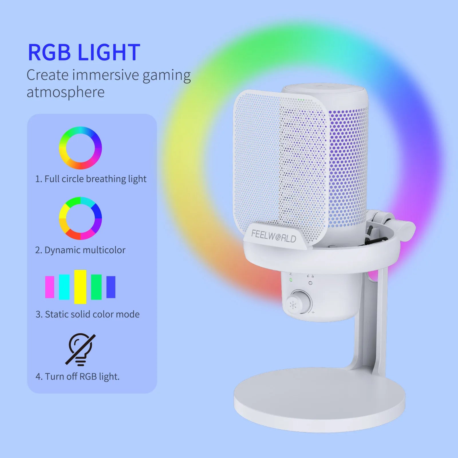 USB Condenser Gaming Microphone with Noise Cancellation & RGB