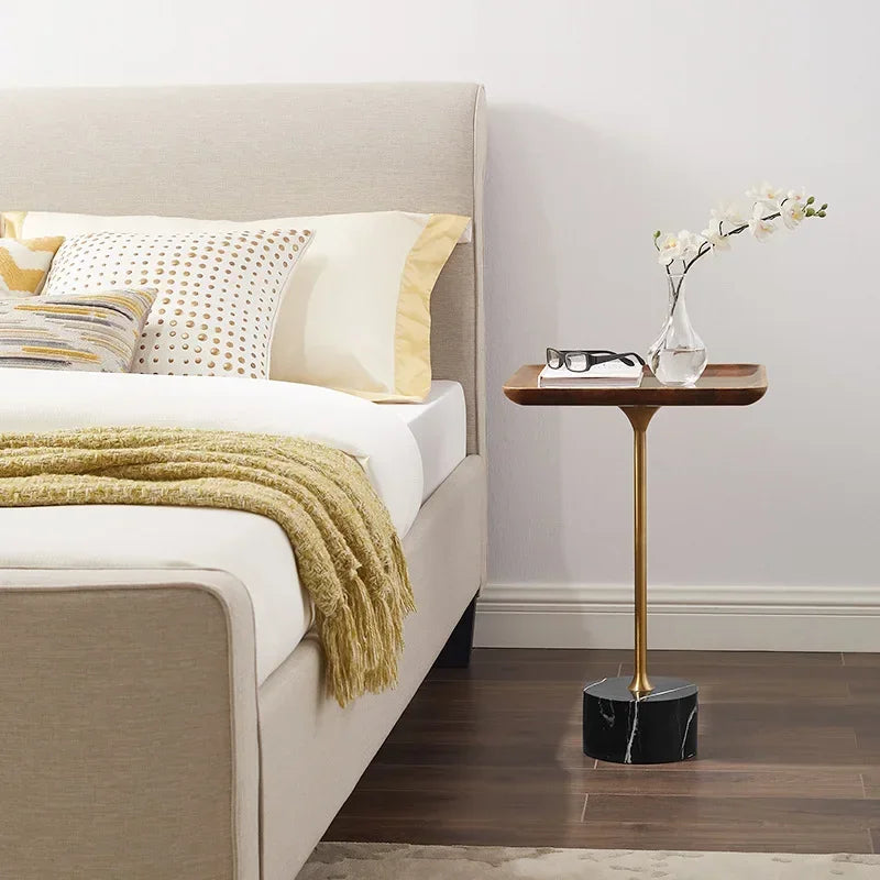 Compact Marble Top Side Table with Wooden Frame – Elegant Accent for Lounge or Bedroom