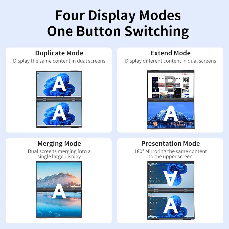 15.6" Dual-Screen Foldable IPS Monitor, Dual 1080p