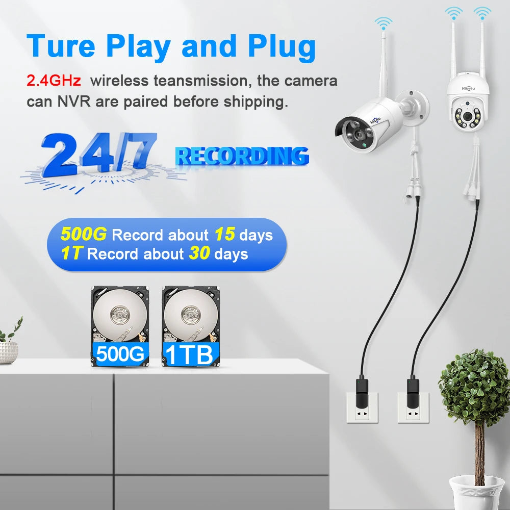 16CH Wireless CCTV Kit with AI Human Detection & Night Vision