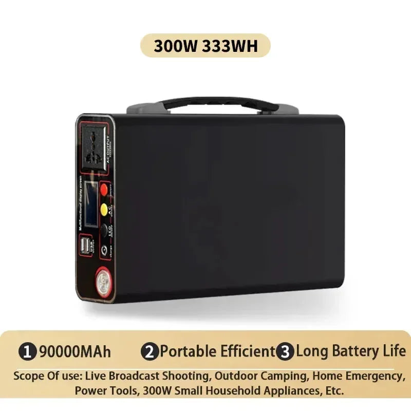 Rechargeable 300W 90Ah LiFePO4 Power Supply – Compact 220V Battery Pack for Home & Travel
